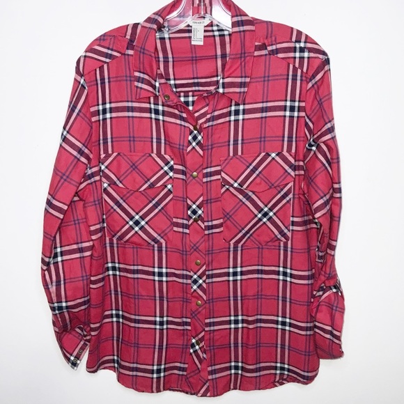 Plaid snap front button down - Picture 1 of 6